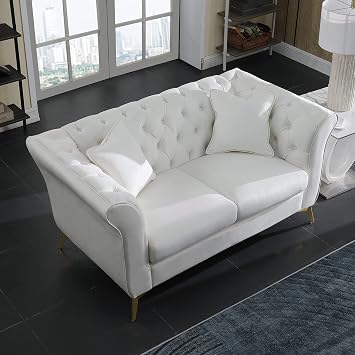 Chesterfield Sofa,Stanford Sofa Chesterfield Sofa,White Color, Tufted and Wrinkled Fabric Sofa;Contemporary Stanford Sofa .loverseater; Tufted Sofa with Scroll arm and Scroll Back
