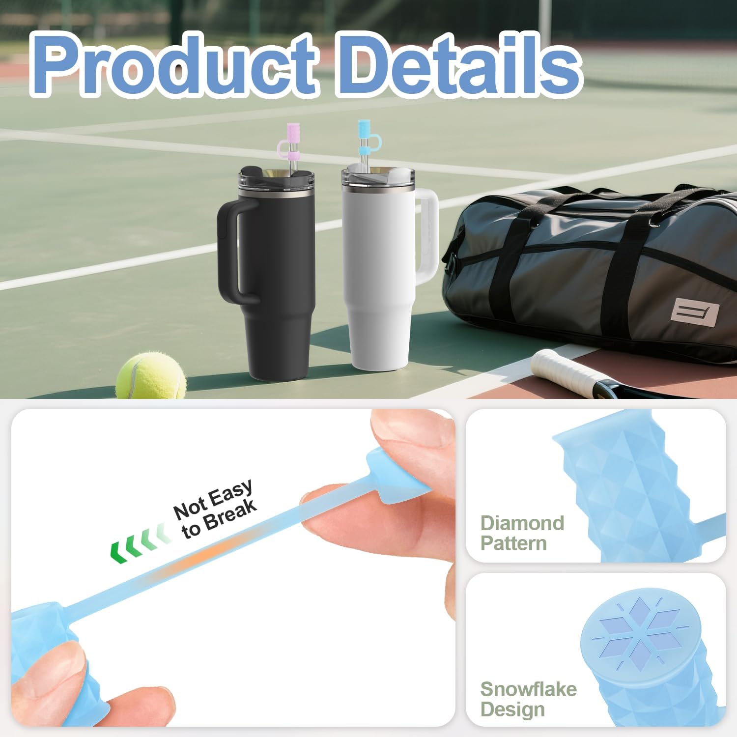 YOTIME 6Pcs Silicone Straw Covers Cap, 0.39in/10mm Straw Toppers Compatible with Stanley Cup 40 & 30 oz, Reusable Dust-Proof Cover Cap for Tumbler with Handle, Translucent Blue - Image 4