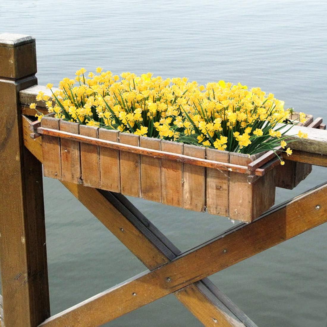 6PCS Artificial Flowers,Fake Greenery Faux Plastic Bushes Fake Shrubs UV Resistant No Fade Faux Plastic Plants for Wedding Hanging Bouquet Indoor Outdoor Home Garden Office Table Vase(Yellow) - Image 5