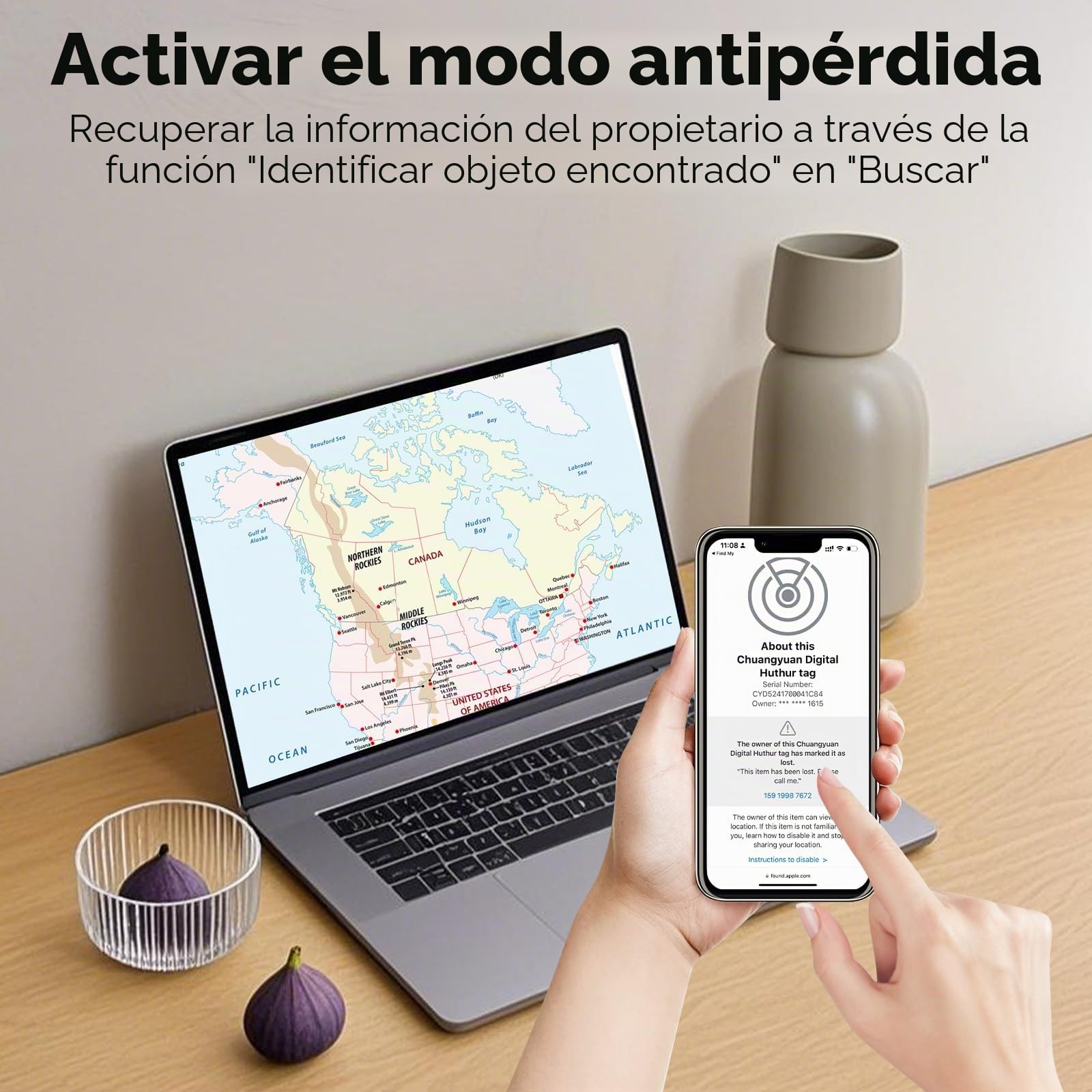 Smart Air Tracker Tag 4 Pack, Mini Localizador de Objetos Bluetooth con Buscar Apple (sólo iOS), IP67 Impermeable, Batería Reemplazable, Llaves/Coche/Cartera/Equipaje