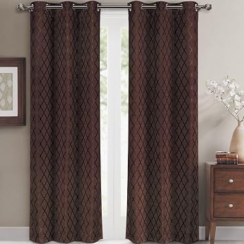 Royal Hotel Willow Jacquard Chocolate Grommet Blackout Window Curtain Drapes, Pair/Set of 2 Panels, 42x96 inches Each