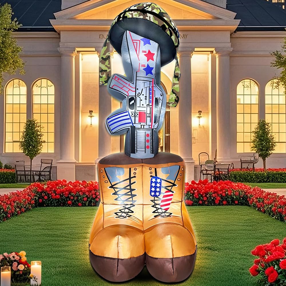 Memorial Day Inflatables Outdoor Decorations 6FT 4th July Inflatable Soldier Gun Boots Hat Set Forth of July Blow Up Yard Decor with LED Light for American Patriotic Independence Day Decor