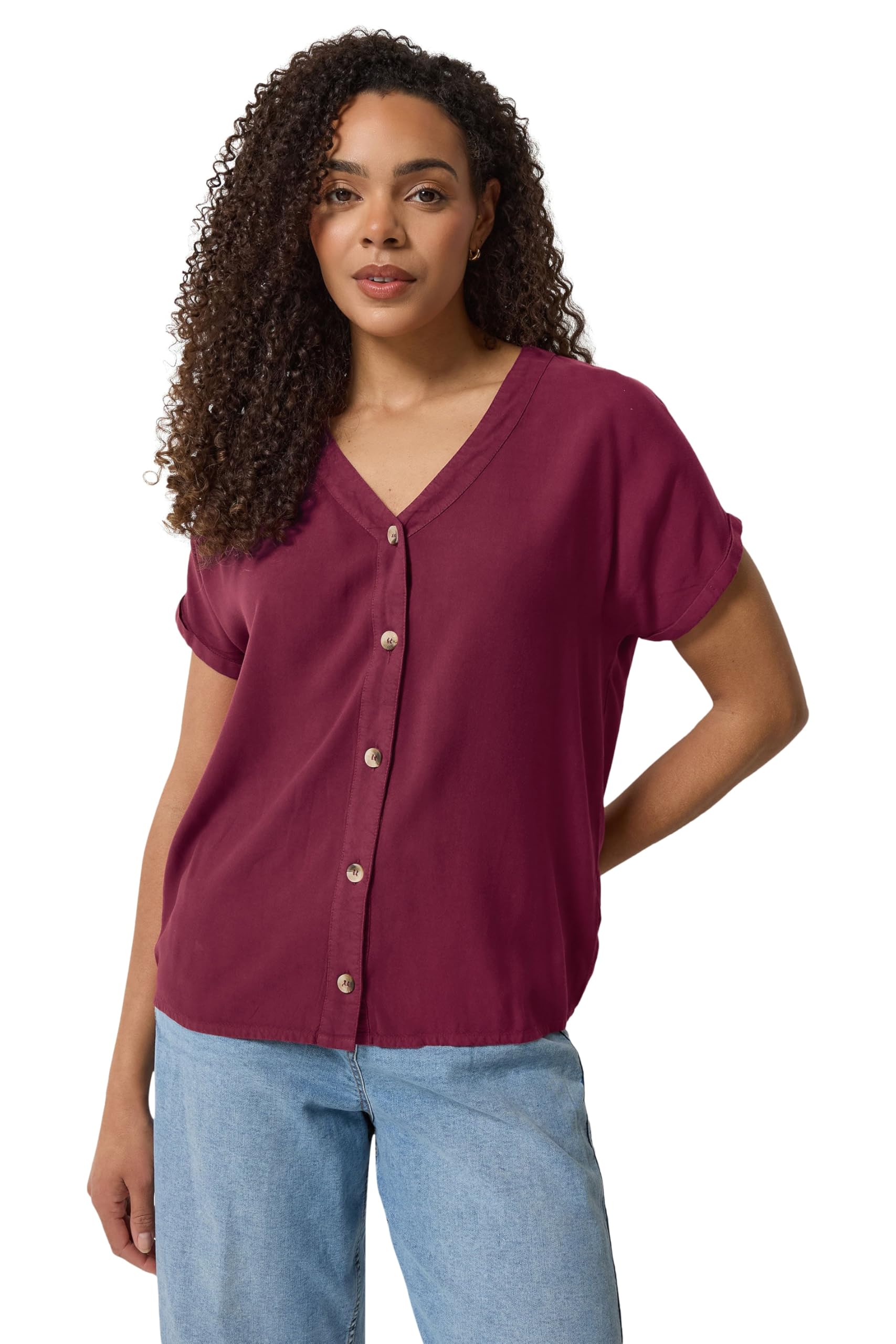 M&Co Women's Dark Red Button Front Blouse In Size 10