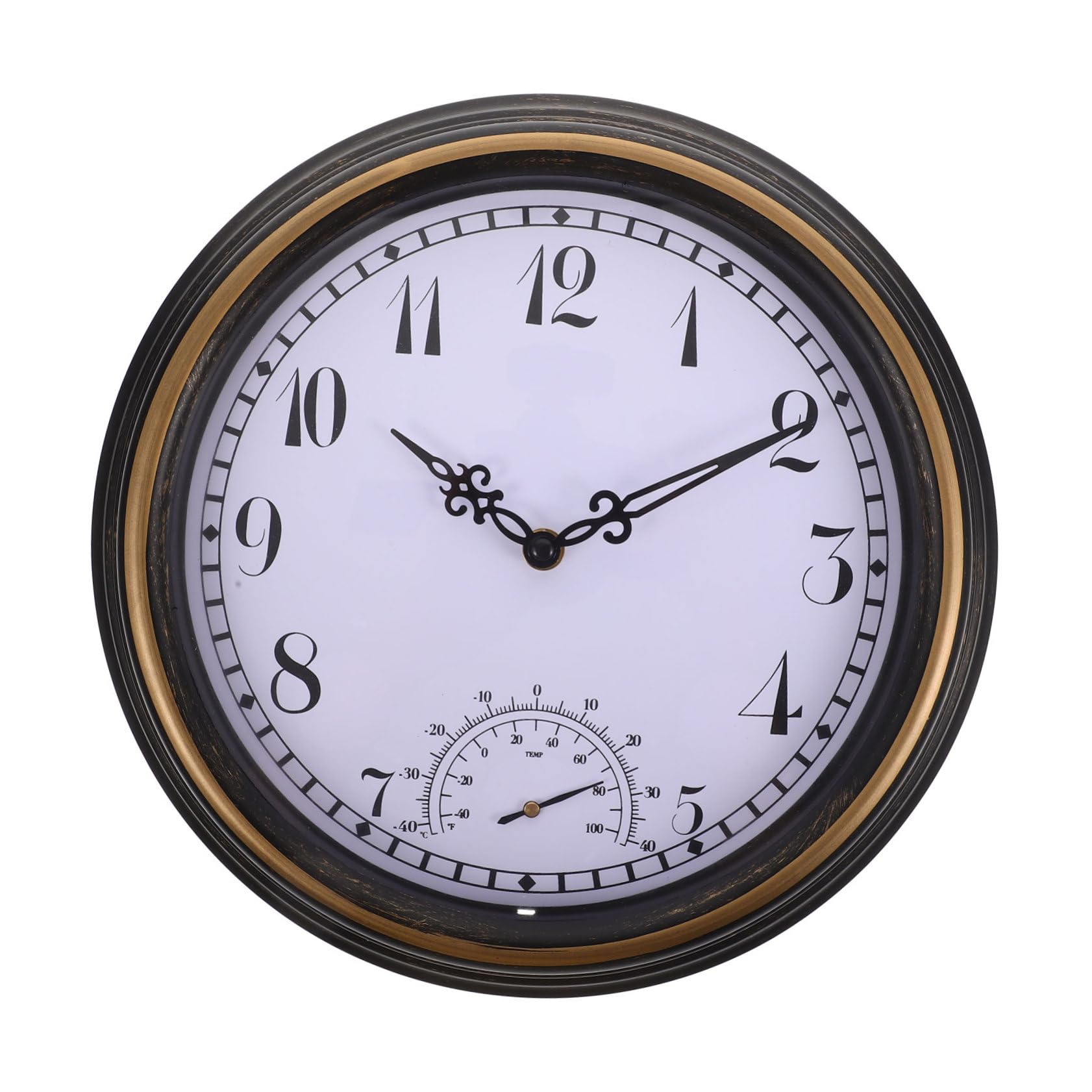 IMIKEYA Orologio Da Parete Con Termometro Decorazione Per Interni Ed Esterni Design Classico Per Cucina e Giardino Misura Temperature Da Compatte Per Casa e Ufficio