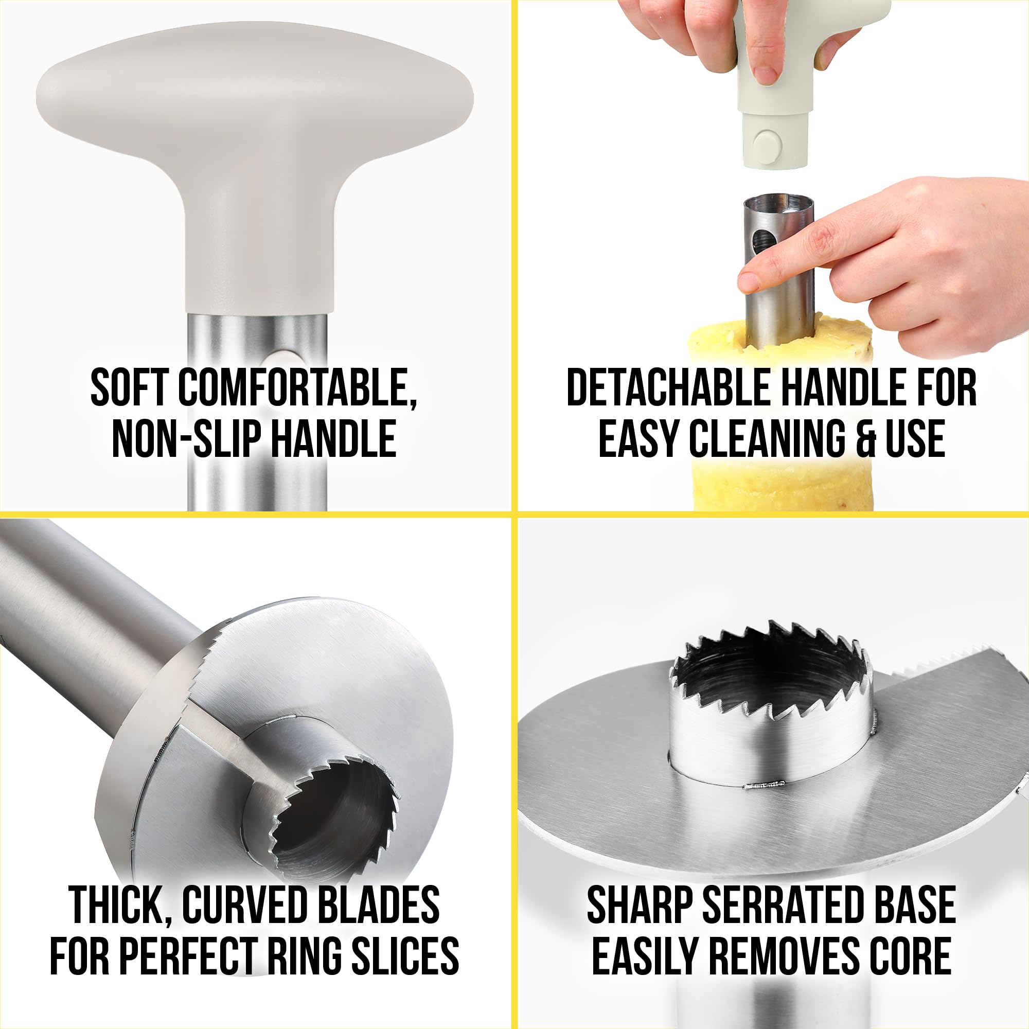Zulay Kitchen Pineapple Corer and Slicer Tool - Stainless Steel Pineapple Cutter for Easy Core Removal & Slicing - Super Fast Pineapple Slicer and Corer Tool Saves you Time (Ivory)