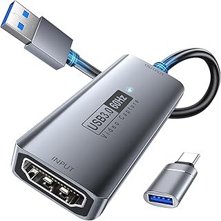 Video Capture Card, 4K HDMI to USB 3.0 Capture Card, 1080P 60FPS Audio Video Capture Card, for Teaching, Broadcasting, Gaming, Streaming, Video Conference