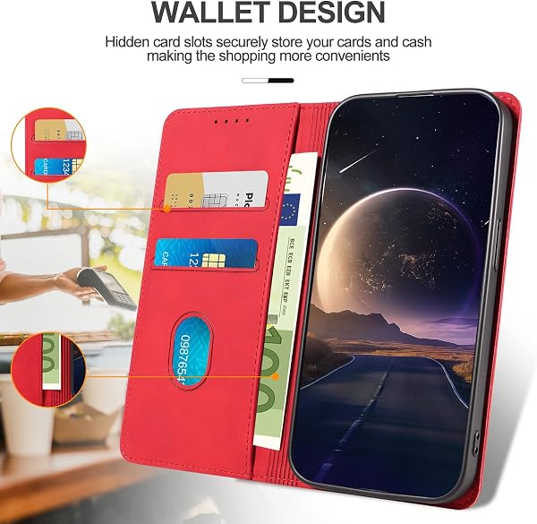 Cover per Samsung Galaxy A50 / A50S / A30S, Cover a Libro Portafoglio in Pelle PU [Porta Carte] [Magnetica], Antiurto Flip Case Custodia per Samsung A50 / A50S / A30S (Rosso) - 3