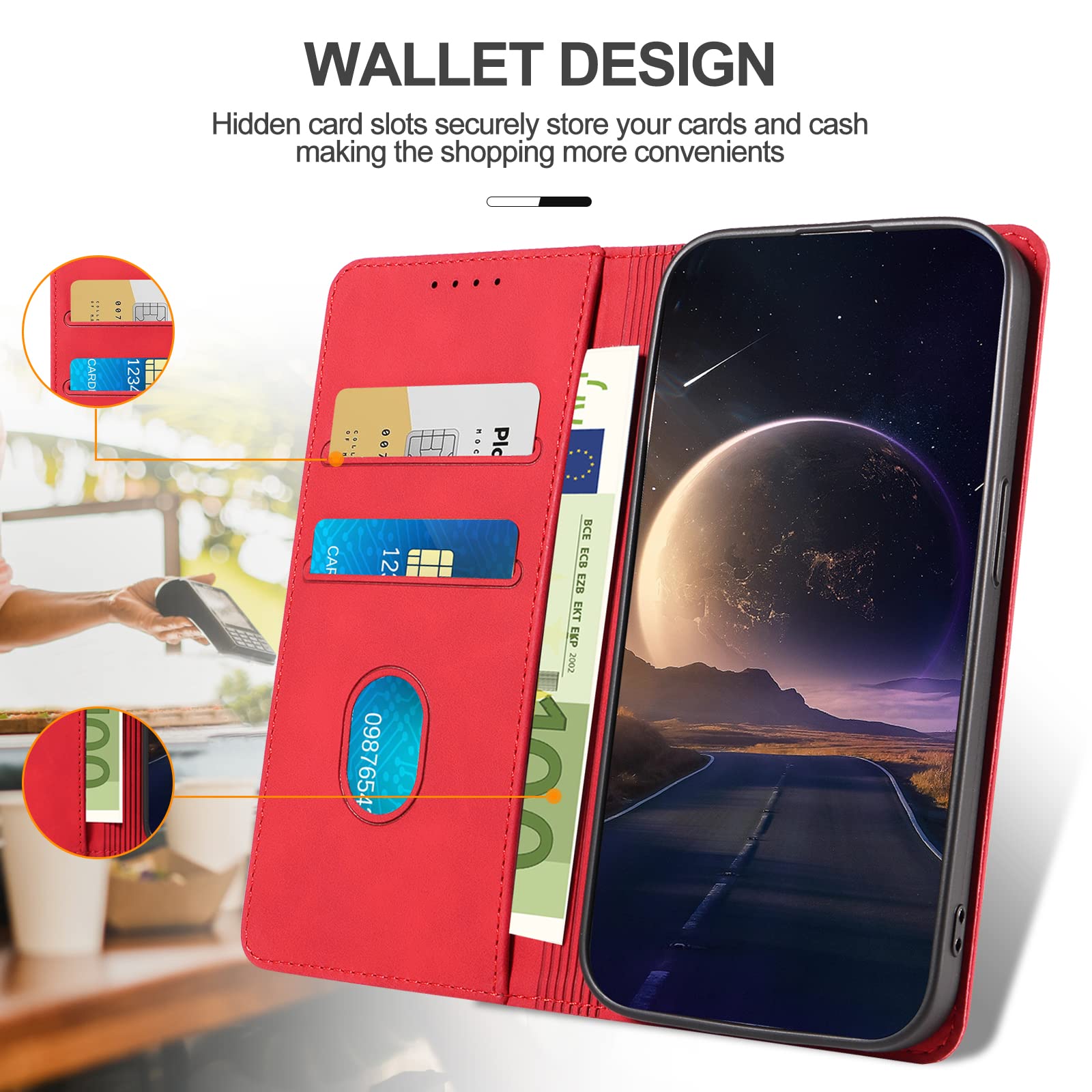 Custodie Redmi Note 8t ZONNAVI Cover Per Xiaomi Redmi Note 8T, Flip Custodia Pelle PU Con [Slot Cart] [Supporto Stand] [Magnetica], Cover A Libro Portafoglio Per Xiaomi Redmi Note 8T (Nero Cover