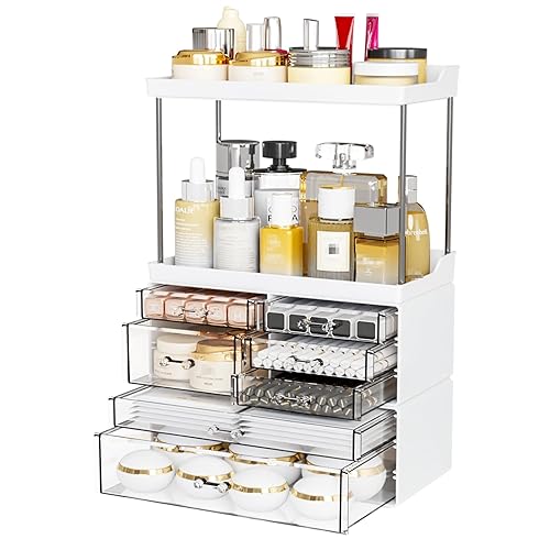 Yieach Organizador de maquillaje acrílico, organizador grande para el cuidado de la piel para tocador, organizador de plástico para encimera de baño