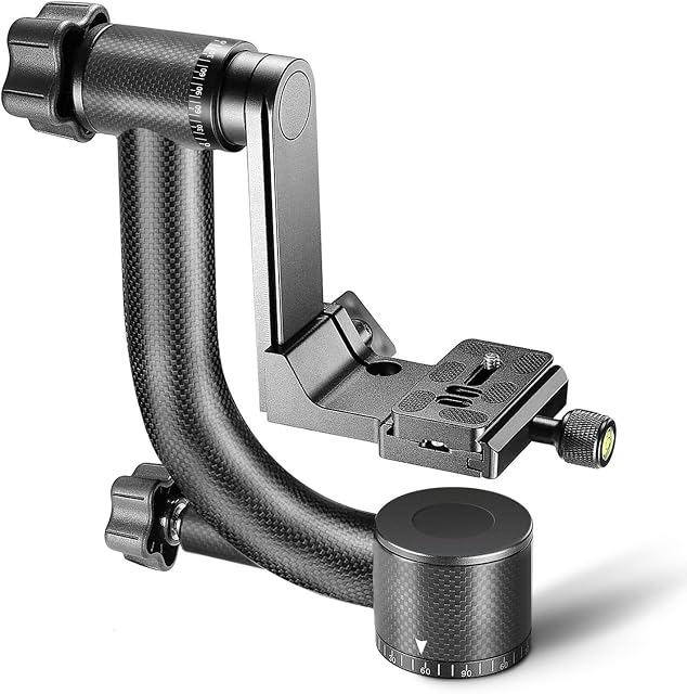 Neewer Tripod Head Heavy Duty Carbon Fiber 360 Degree Panoramic Gimbal with Standard 1/4 inch Quick Release Plate and Bubble Level for DSLR Cameras up to 30 pounds/13.6 kilograms