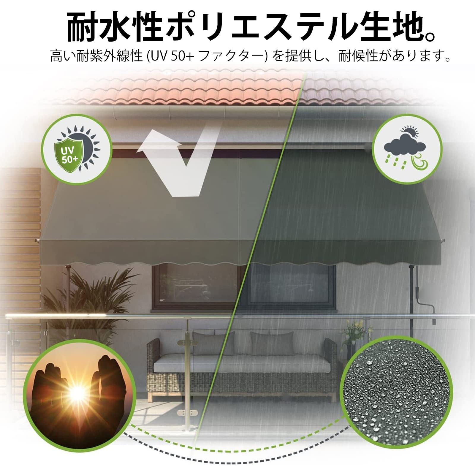 Amazon.co.jp: オーニングテント 2m/2.5m/3m/3.5m/4m 簡単設置 工事