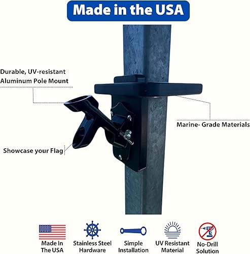 Miniatura 2 de Soporte para bandera de muelle de barco resistente, resistente a los rayos UV y al óxido, grado marino, fácil instalación sin taladros, fabricado en