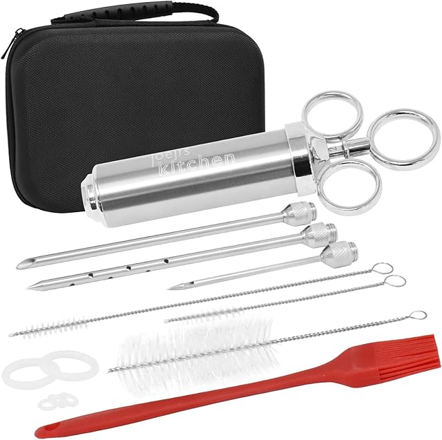 Joejis Meat Injector Kit with 60ml Kitchen Syringe Set & Accessories Turkey Brining Basting Kit & Food Syringe Injector for Fluid or Puree BBQ Roast and Marinades