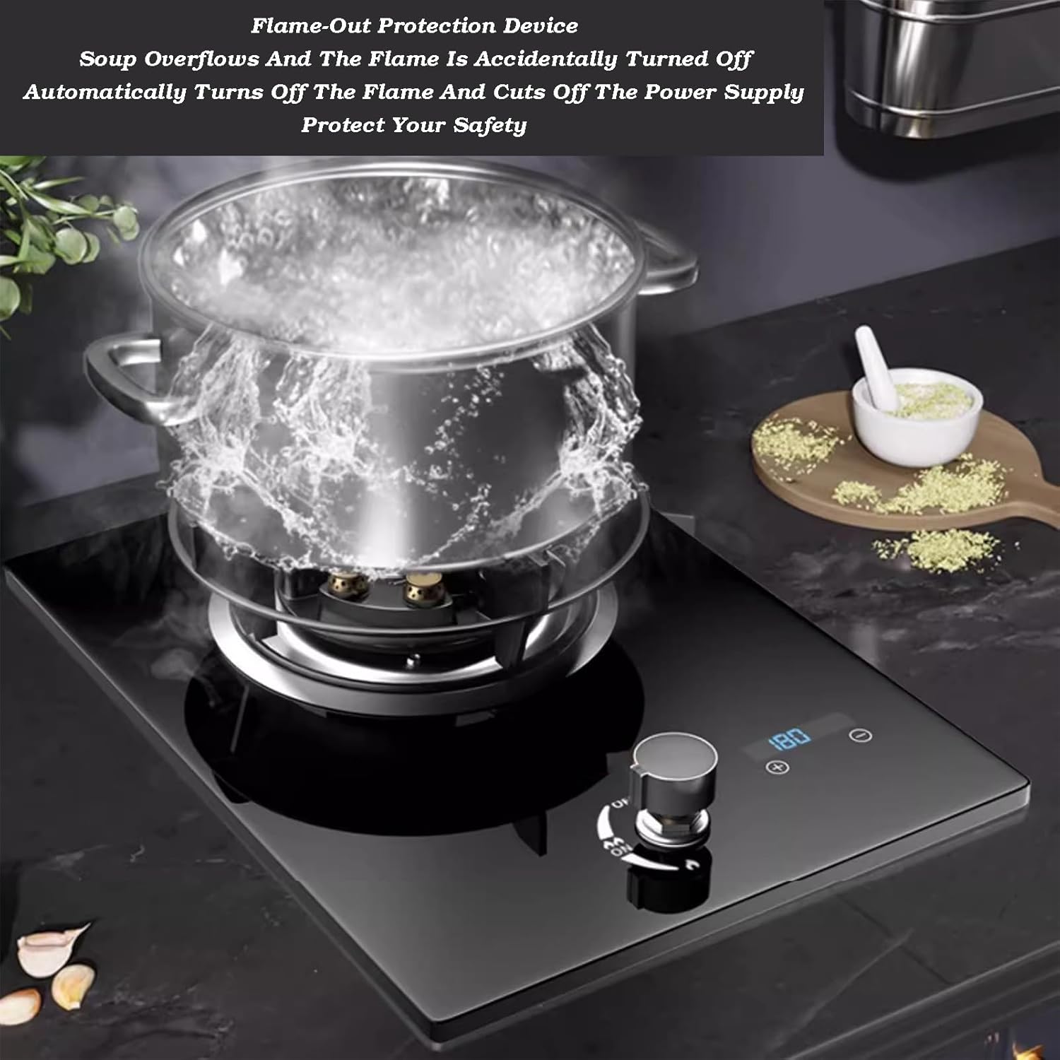 Portable Gas Stove,8.5KW Camping Cooktops,9-cavity High-fire Frying Pan,with 180-minute Timer,Flameout Protection Device,cast Iron Pot Rack(NG)