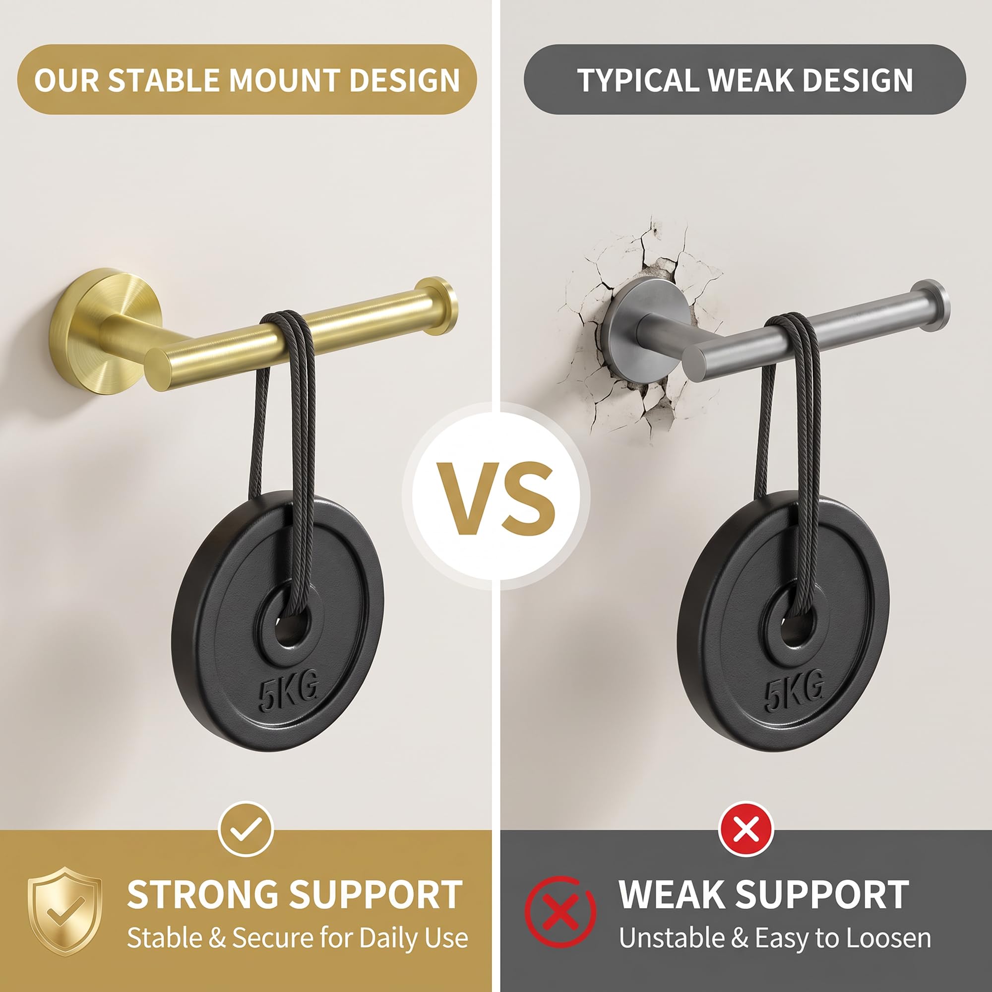 Toilet Paper Holder Towel Ring Brushed Gold Bathroom Hardware Hand Towel Holder Bathroom Accessories Set Wall Mount Stainless Steel 2 Pieces — Amazon image 7