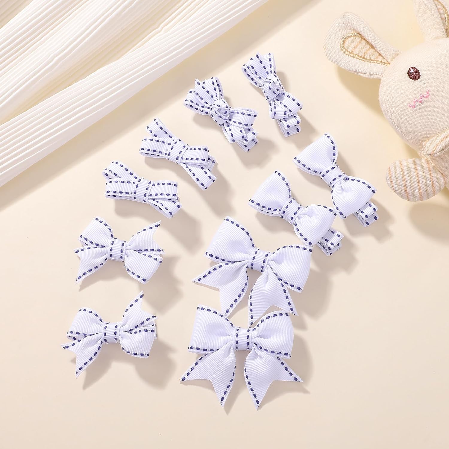 YHXX YLEN Hair Bows for Girls 10 PCS Fully Lined White Hair Clips Tiny 2" Grosgrain Stitch Edge Alligator Clips for Baby Girls Infants Toddlers in Pairs - Image 4
