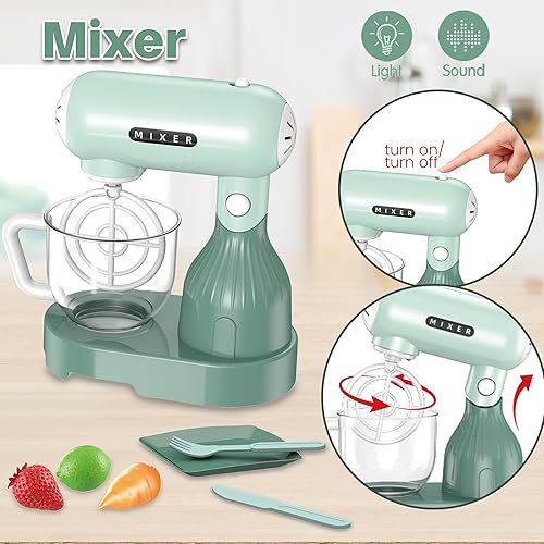 Miniatura 5 de Accesorios de cocina para niños, juego de electrodomésticos de cocina con cafetera, tostadora, licuadora, mezclador, juguetes de cocina con luz y