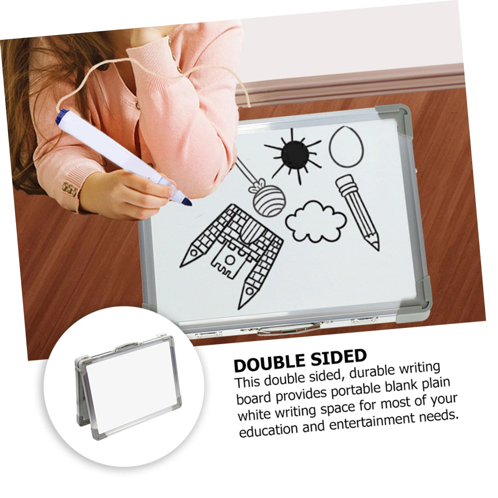 Lavagna Magnetica Pieghevole Doppia Faccia per Scrivania con Supporto in Lavagnetta Cancellabile Secco Portatile per Scuola e Ufficio Bianco