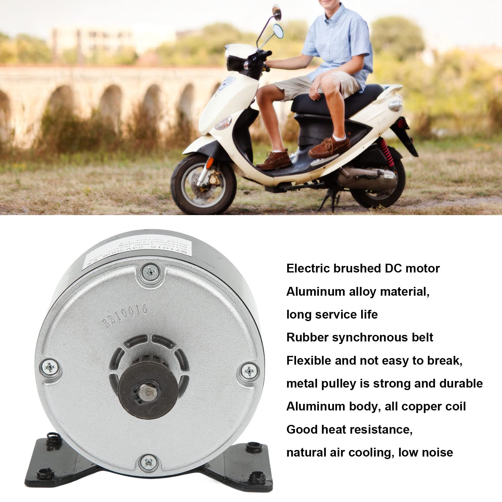 Alomejor Electric Brushed Motor Set, 24V 300W High Speed Brushed Motor with Rubber 535 Synchronous Belt