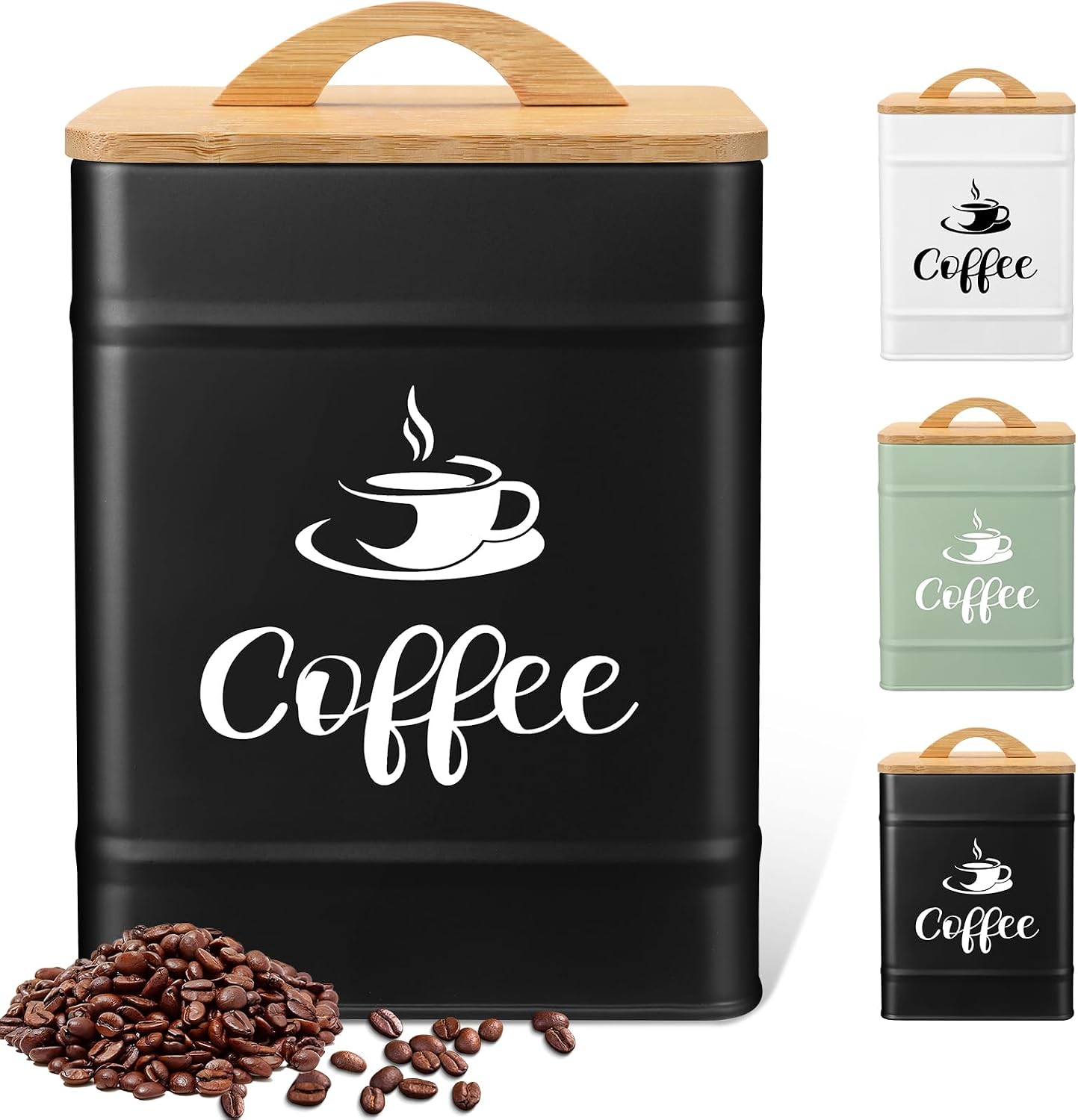 Maxdot 40 oz Black Airtight Coffee Canister Large Iron Farmhouse Container with Wooden Bamboo Lid Tea Storage Kitchen Countertop Container for Coffee Grounds Beans Pods