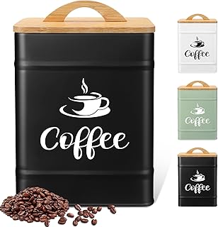 Maxdot 40 oz Black Airtight Coffee Canister Large Iron Farmhouse Container with Wooden Bamboo Lid Tea Storage Kitchen Countertop Container for Coffee Grounds Beans Pods