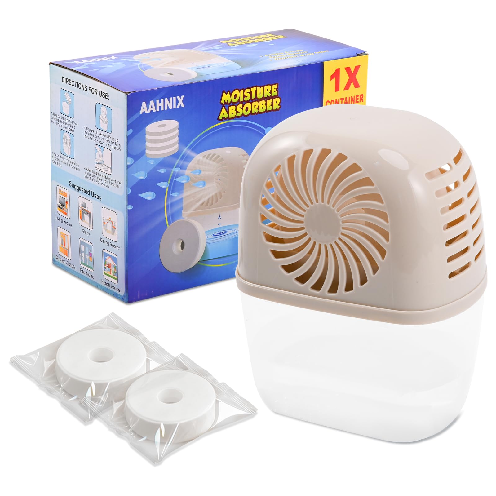 Humidity Absorber with 2 Pack Moisture Absorber Refills Tablets, 15.9oz- 7"H × 5.5"W Mini Dehumidifier, Bathroom Moisture Absorber – Prevents Excess Moisture And Fragrance Free