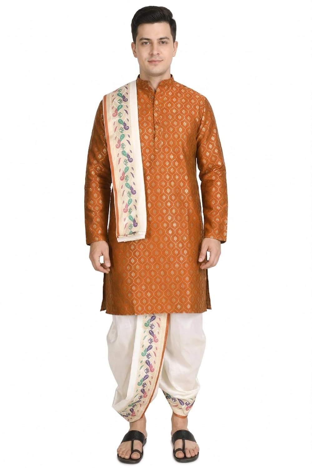 Men’s Dhoti Kurta Stole Set for Wedding | Sherwani Style Ethnic Wear for Men | Indian Kurta Dhoti Set for Groom, Festival & Wedding Functions Men’s Dhoti Kurta Stole Set for Wedding | Sherwani Style Ethnic Wear for Men | Indian Kurta Dhoti Set for Groom, Festival & Wedding Functions