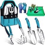 Kynup Gardening Tools 7-Piece, Heavy Duty Garden Tools Set with Non-Slip Ergonomic Handle, Repotting Mat, Rust-Proof, Gardening Hand Tools with Handbags and Gloves, Gardening Gifts for Women and Men