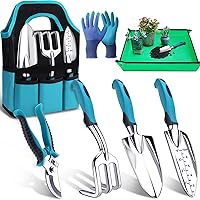 Kynup 7PCS Rust Resistant Gardening Tool Set - Trowel, Rake, Shears, Gloves, Mat & Bag - Ideal Gift for Beginners, Women & Men