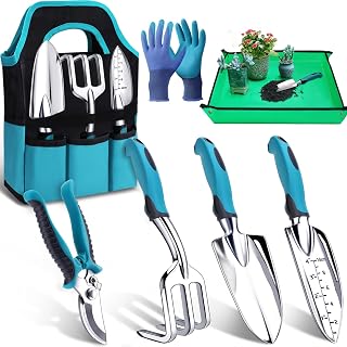Kynup 7PCS Rust Resistant Gardening Tool Set - Trowel, Rake, Shears, Gloves, Mat & Bag - Ideal Gift for Beginners, Women & Men