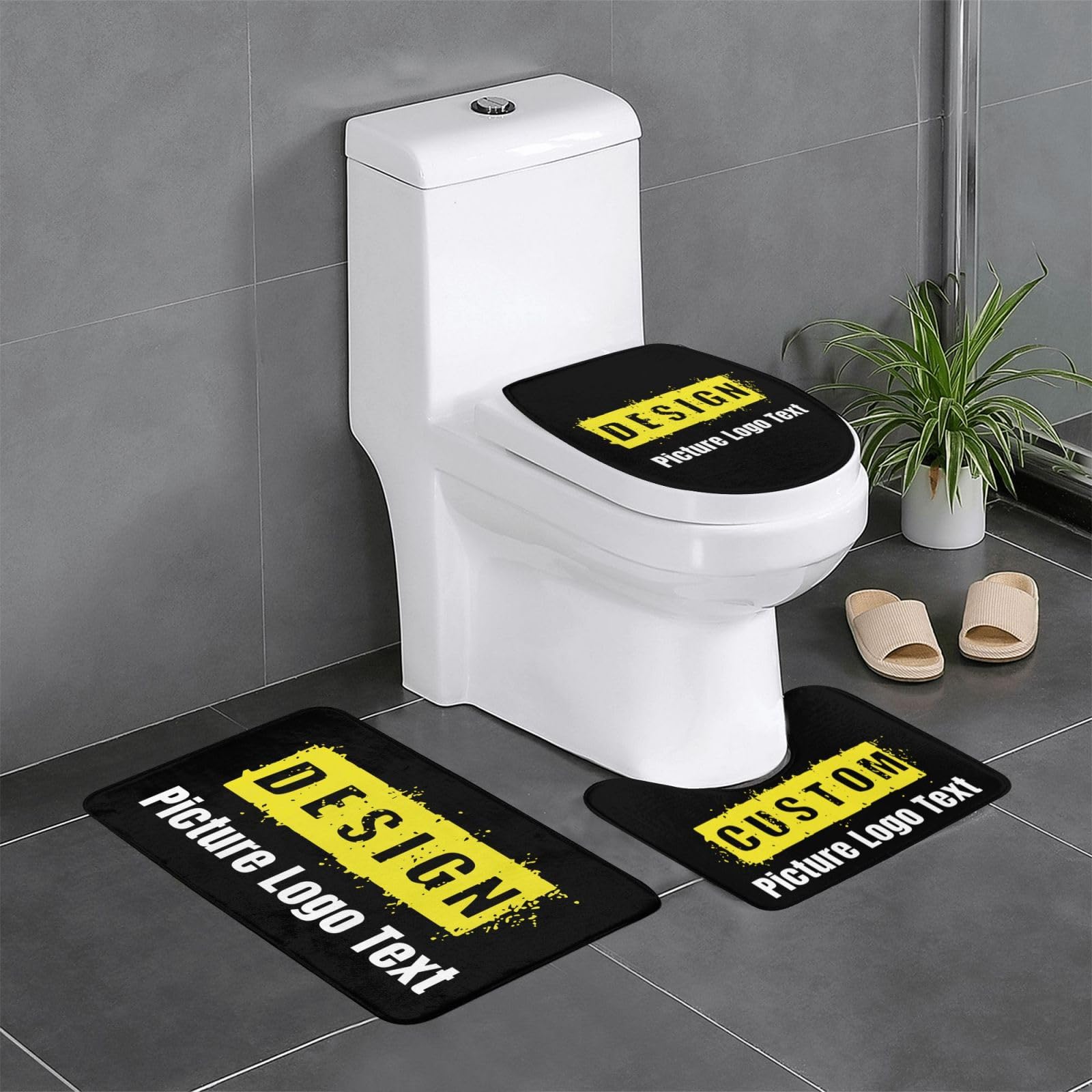 HSPOILDOGED Custom 3 Piece Bathroom Rugs Design Image Logo Text Personalized Bath Mats Customized Non-Slip Bath Rug/U-Shaped Contour Rug/Toilet Lid Cover (24x16in)