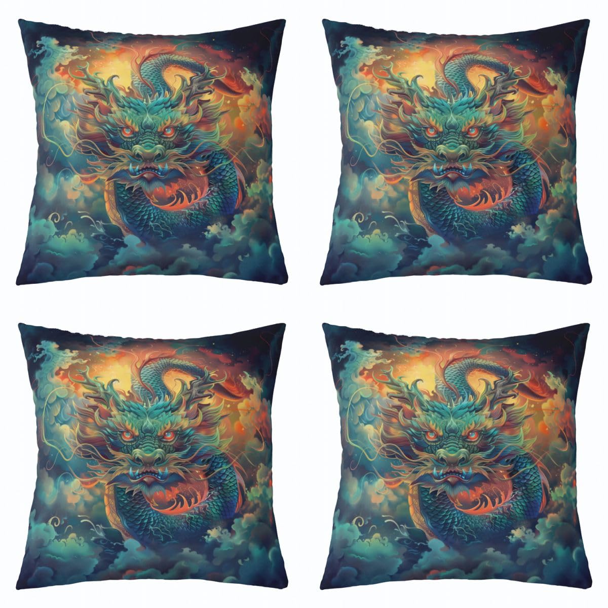 Housse de coussin 50 x 50 cm d'exception au motif de dragon japonais mythique