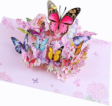 Butterflies and Sunflowers Pop UP Card 3D Greeting Butterflies Birthday Cards for Wife, Husband, Girlfriend, Mom, Dad, Mother, Father Anniversary ,Get Well,Thank You,Valentines Day,Mothers Day Card with Message Note and Envelope Hydrangea Butterfly