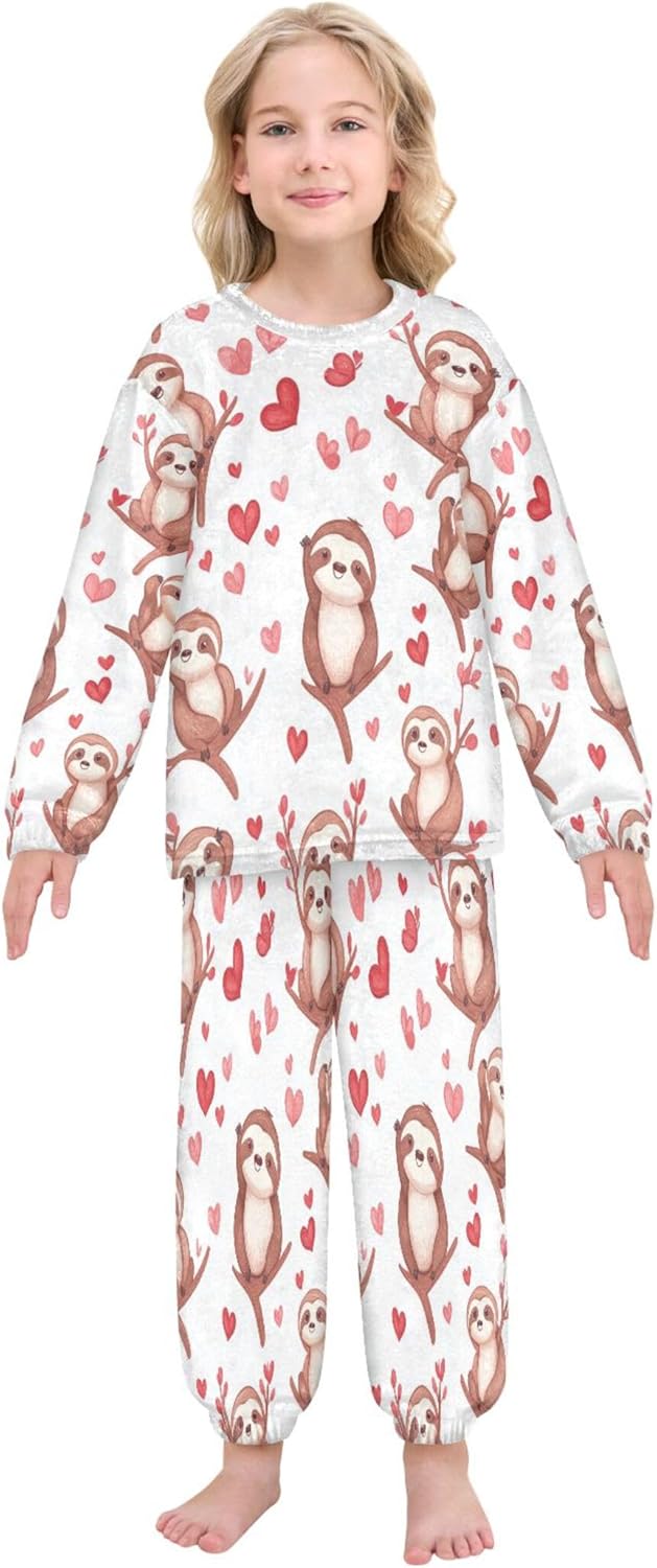 Fleece Pajama Sets Long Sleeve Top with Pants Soft Sleepwear 2 Piece Pjs Set
