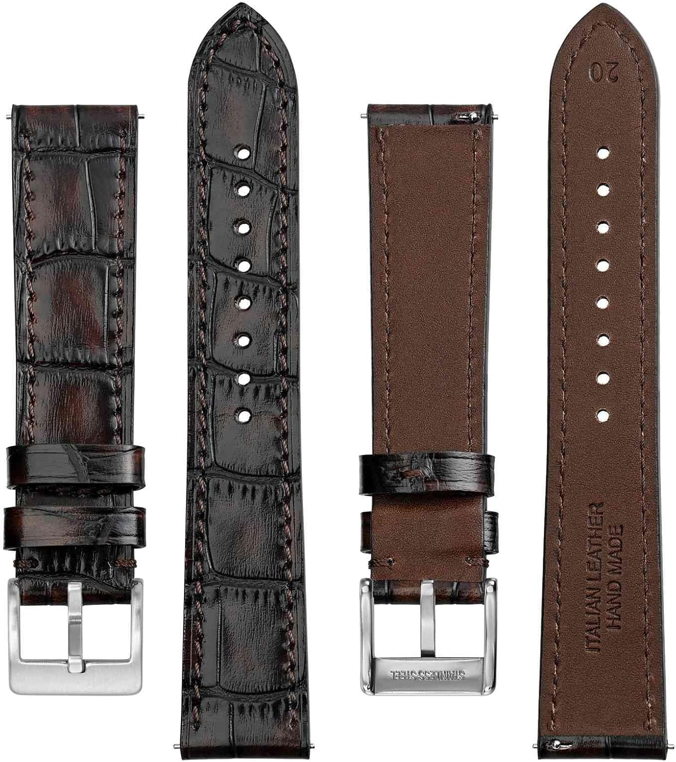 BISONSTRAP Sophisticated Watch Bands 18mm 20mm 22mm, Italian Leather with Alligator Embossed Pattern, Quick Release Replacement Straps