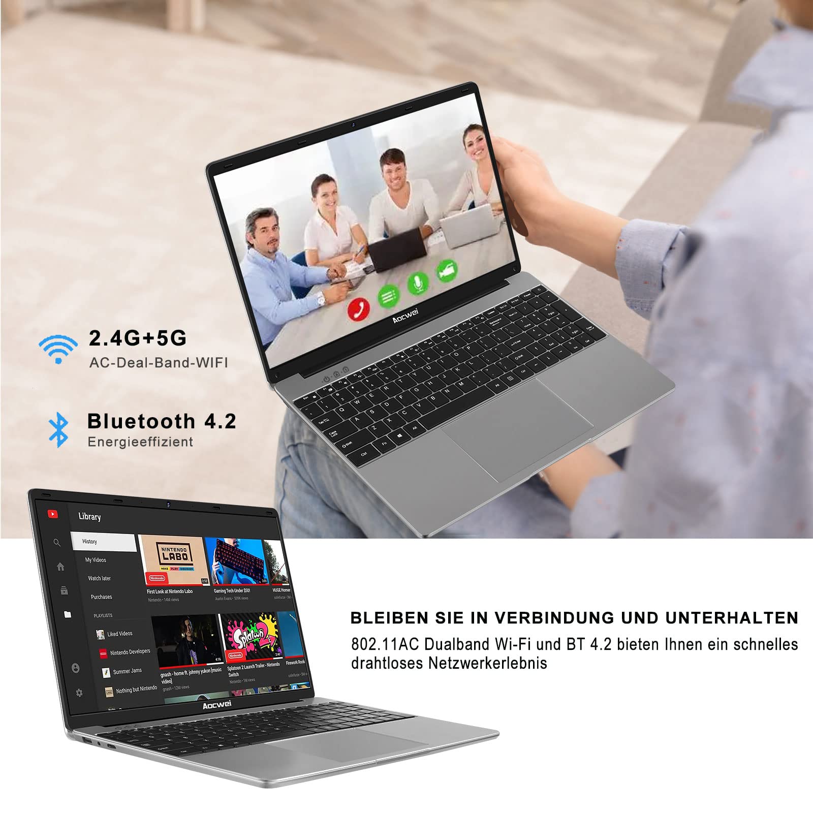 NOTODD Ordinateur Portable 14 Pouces 6 Go RAM 128 Go SSD 1TB Win11 Celeron J4105 WiFi BT4.2 Mini HDMI AZERTY