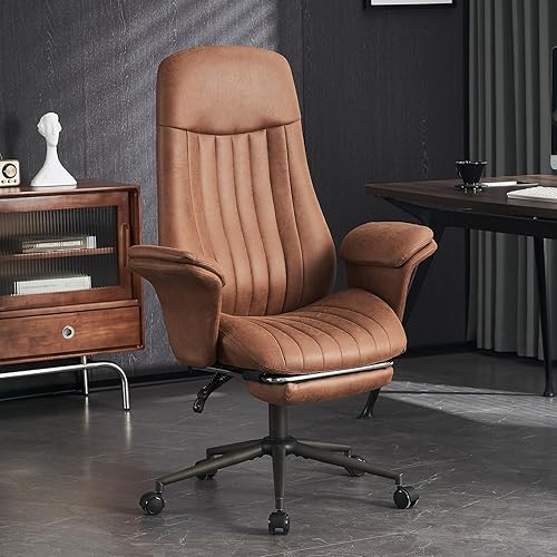 Silla ergonómica de oficina en casa, sillas modernas de piel sintética de mediados de siglo con reposabrazos acolchados, cómoda silla ejecutiva