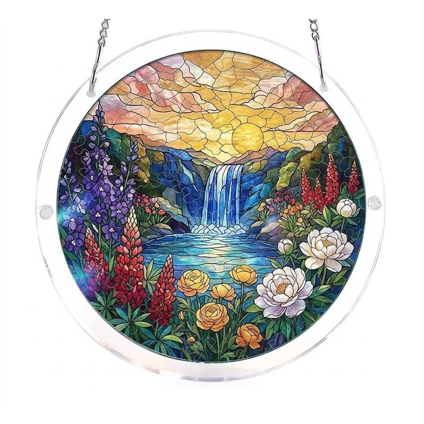 Acrylic Puzzle Window Hanging,7.4-Inch Acrylic Puzzles Suncatcher,Butterflies in Blooms,Suncatcher Window Hanging, Acrylics Jigsaw Puzzle Suncatchers,DIY Suncatcher Kits for Birthday Home Decor Z