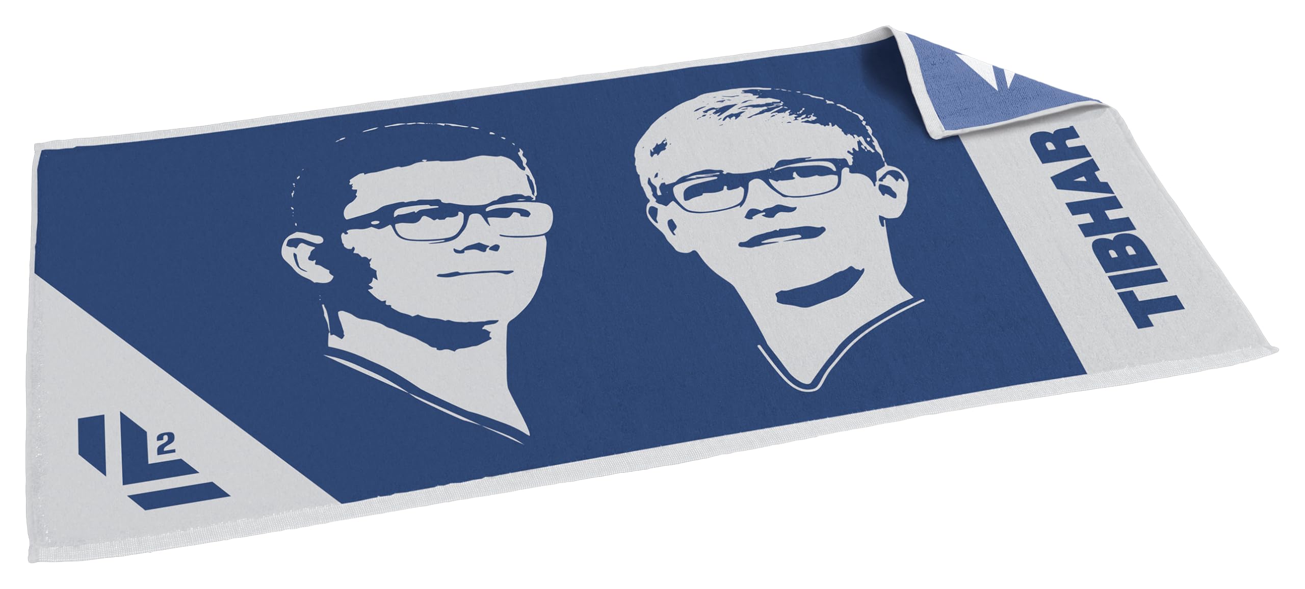 Tibhar Lebrun L2 Serviette de tennis de table 100 % coton Bleu/blanc 50 x 100 cm
