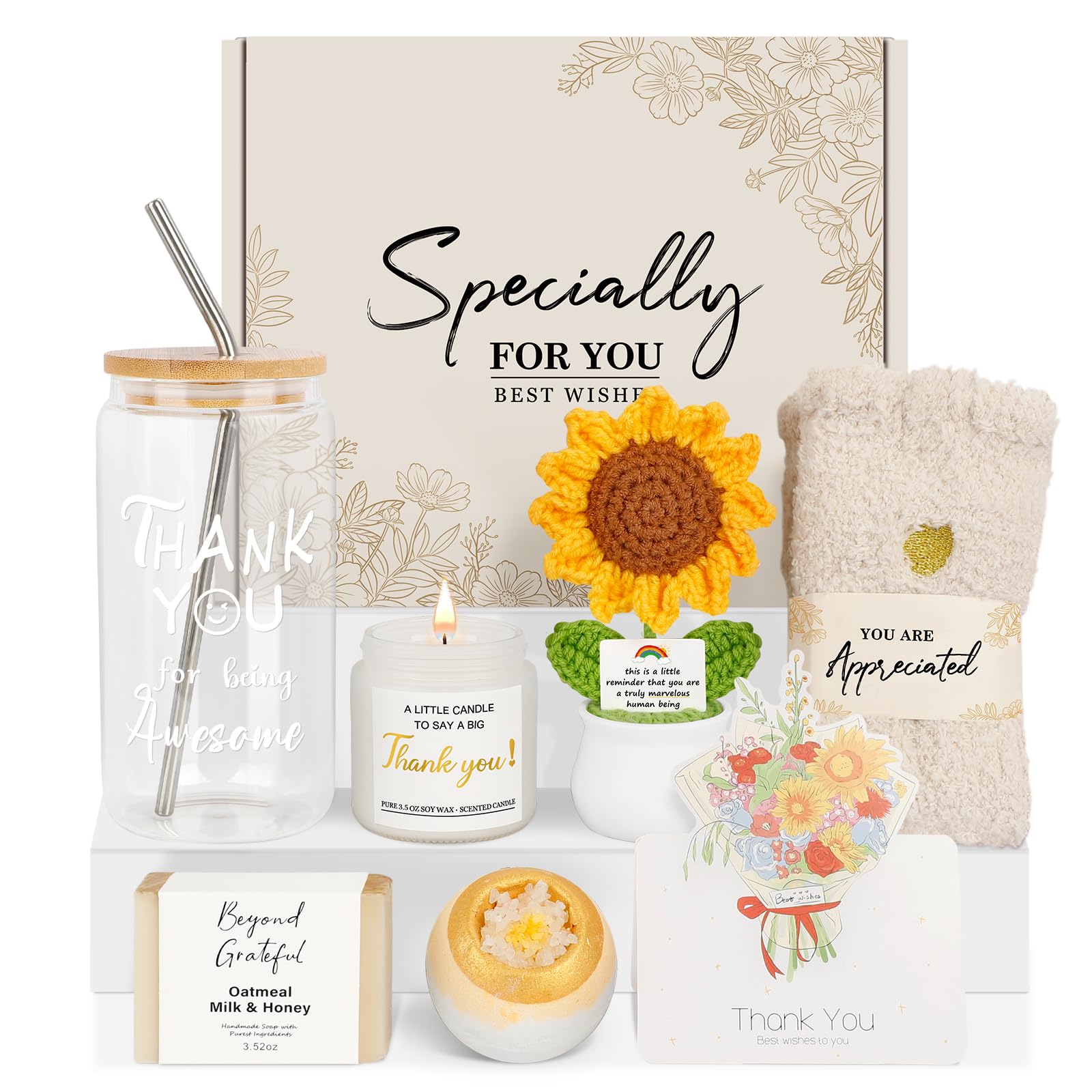 Thank You Gifts for Women, Teacher Appreciation Gifts, Thank You Baskets for Coworker Teachers Friends Mum Employees Nurse Secretary with Thanks Cards, Awesome Glass Cup