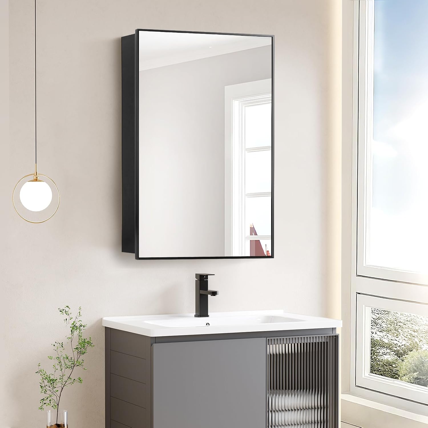 Medicine Cabinet Mirror, 20x30 Inch Rectangle Wall Mounted Bathroom Vanity Mirror with Storage & Adjustable Tempered Glass Shelves Medicine Cabinet for Bathroom, Black