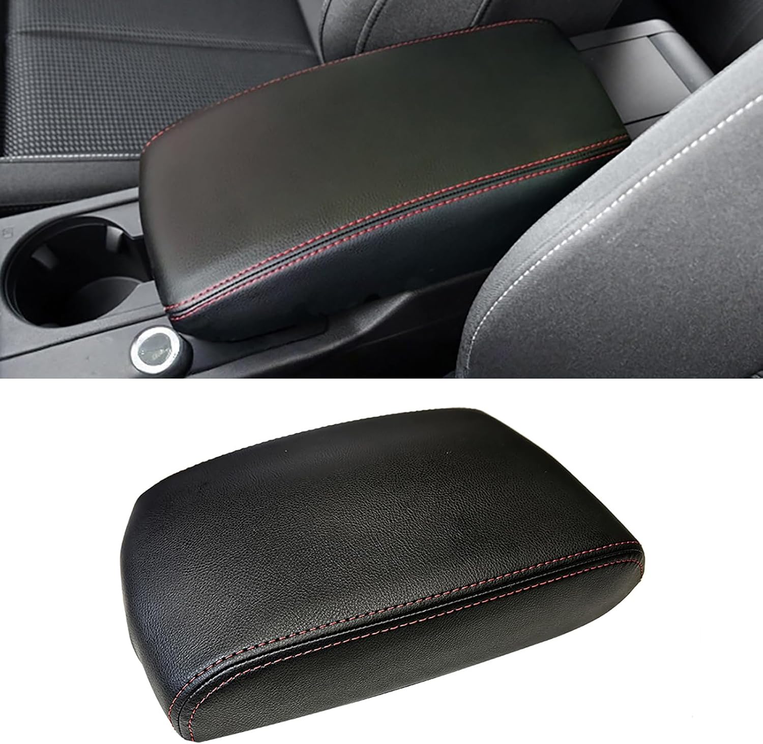 Center Console Armrest Cover for Infiniti FX35 2009 2010 2011 2012,Car Middle Console Lid Cover Pad Protector,Anti-Scratch,Interior Car Accessories,Black+Red line