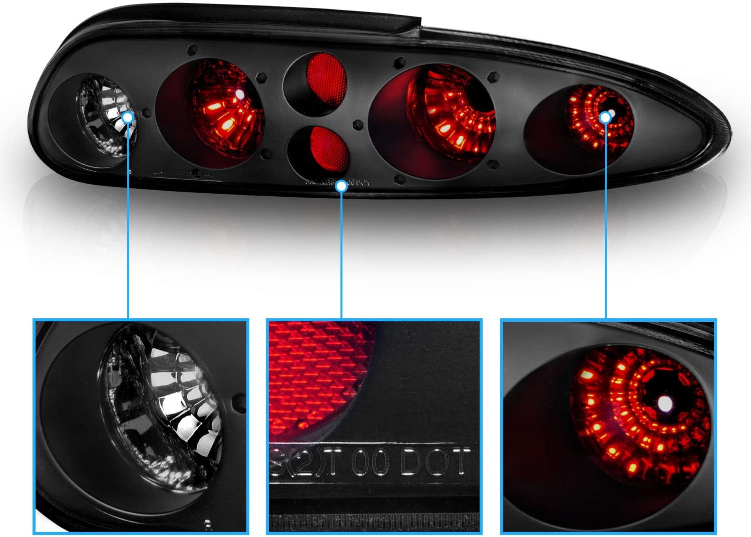 AmeriLite Black Smoke Replacement Brake Taillights Set For Chevy Camaro - Passenger and Driver Side