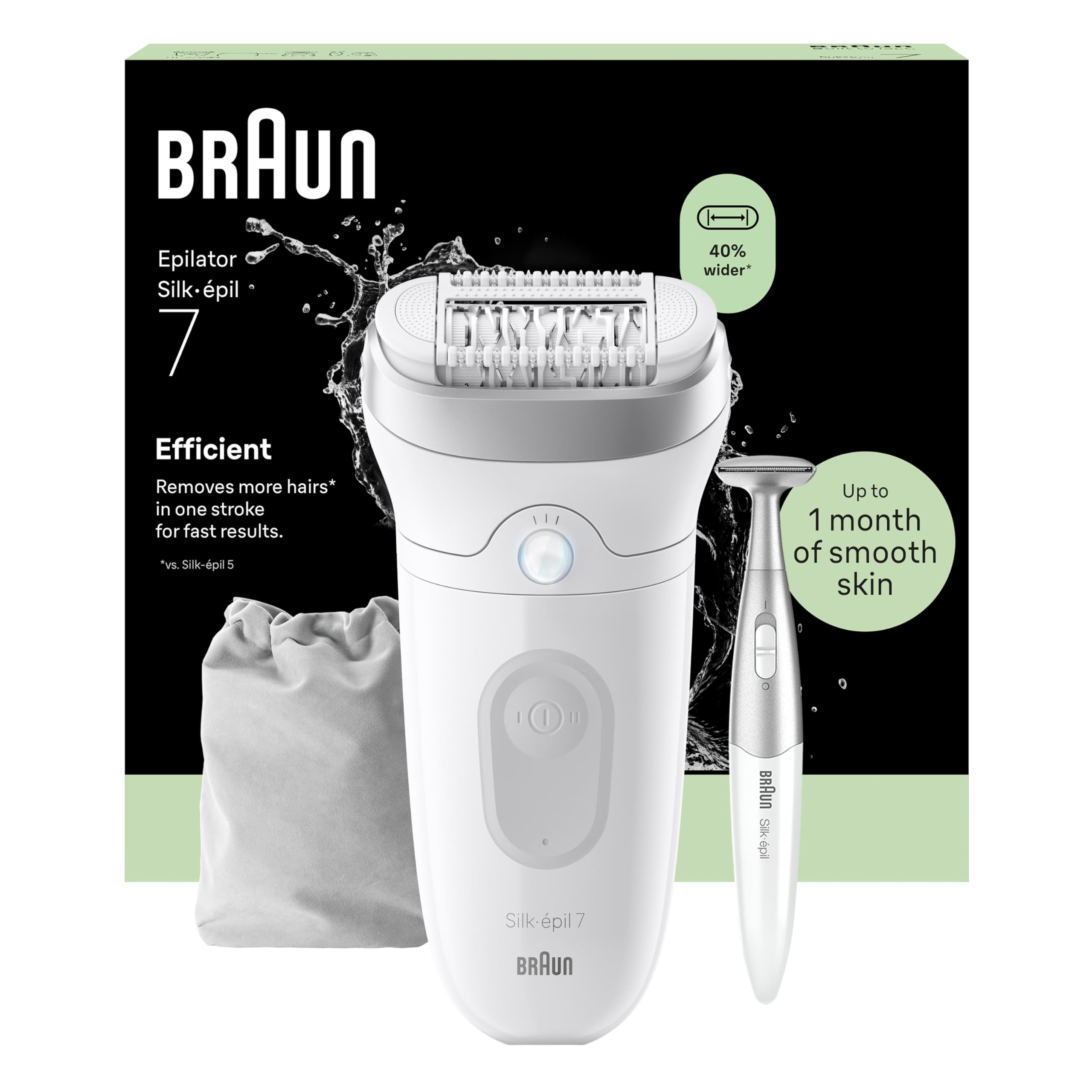 Silk-épil 7 Epilator with Wide Head for Easy Hair Removal, Braun Epilator for Women, Wet & Dry, Lasting Smooth Skin, Bikini Trimmer Women, 7-210, White/Flamingo