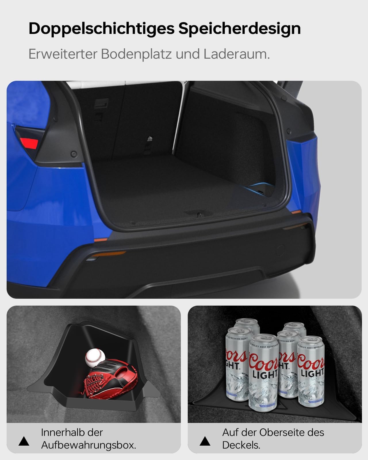 Kofferraum-Organizer für Tesla Model Y Juniper 2025 2026 2er Set mit Deckel – Wasserdicht, 1:1 Passform, Geruchsneutral & Rutschfest, für Schuhe, Werkzeug, Einkäufe, Schwarz
