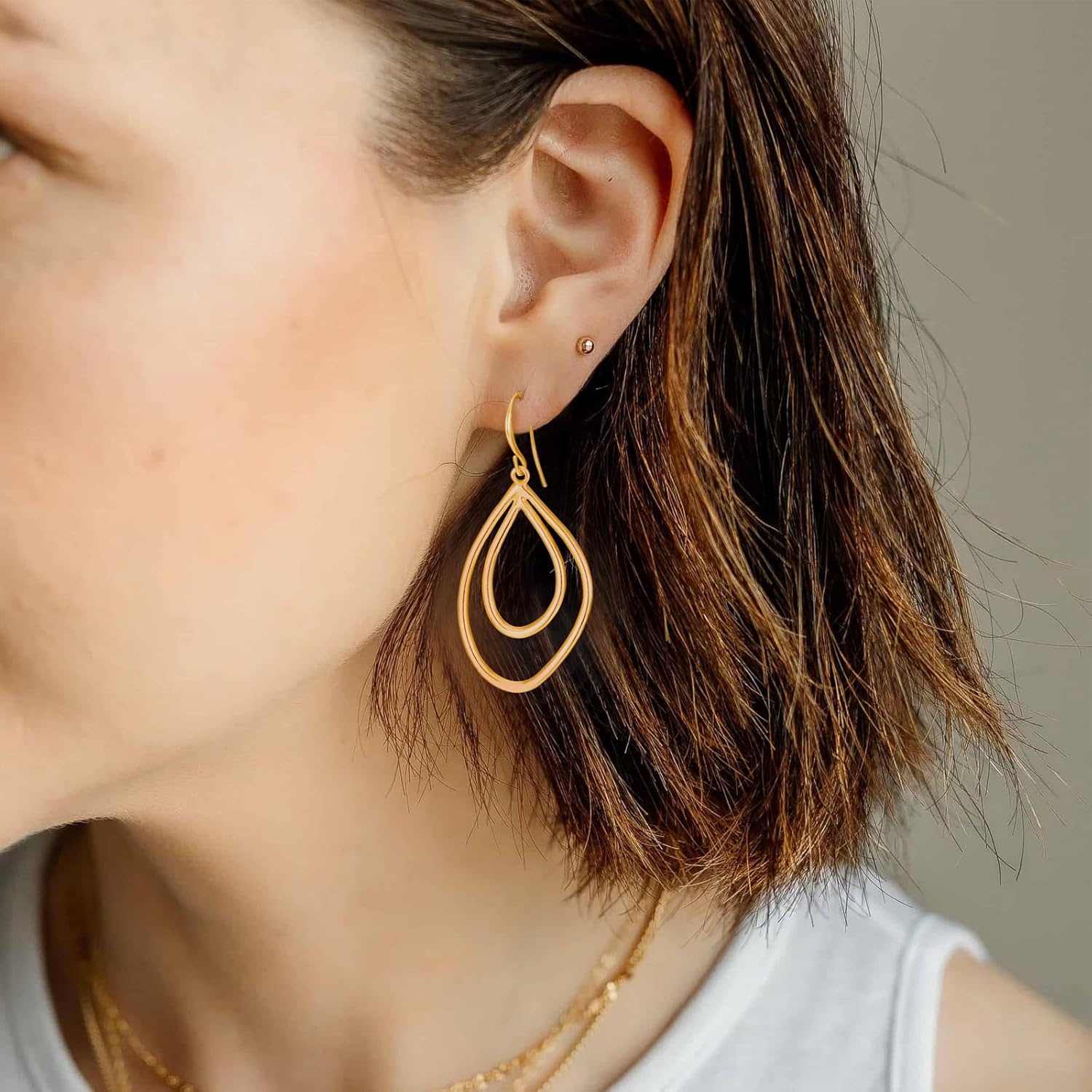 Gold Earrings for Women 14k Gold Plated Dangle Drop Earrings Hypoallergenic Dainty Geometric Rectangle Waterdrop Dangle Minimalist Earrings for Women Trendy - Image 2