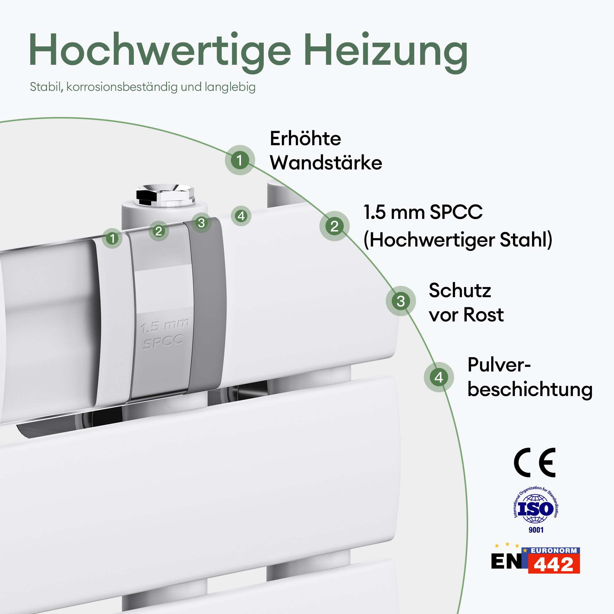 Mai & Mai Badheizkörper Badheizung Heizkörper Bad Flach 104x40 cm | Handtuchheizkörper in Weiß, Seitenanschluss Badheizung Handtuchwärmer 440W