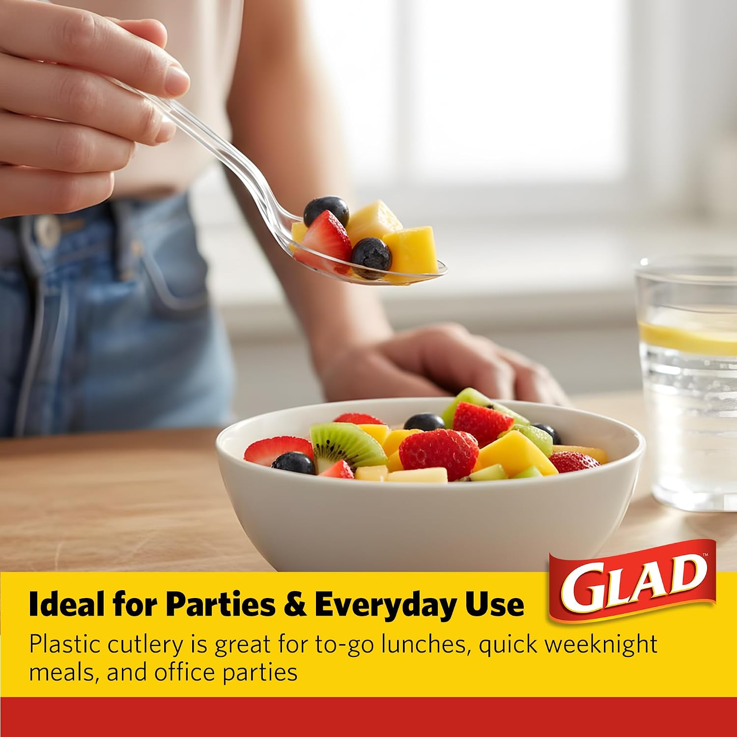 Glad Clear Plastic Spoons, Sturdy Disposable Plastic Cutlery for Parties, Events, Outdoor Meals, and Everyday Use, Clear Neutral Design Fits Any Table Setting, 24 Count
