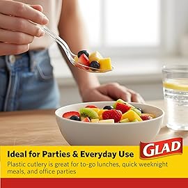 Glad Clear Plastic Spoons - Dishwasher Safe Clear Disposable Heavy Duty Utensils - Perfect for Everyday Use - Standard Size Reusable Cutlery Set - Disposable Serving Spoons Pack of 24