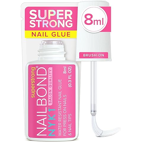 Super Strong Nail Glue for Press On Nails, Nail Tips & Acrylic Fake Nails (8ml) NYK1 NailBond Brush On Glue for Press Ons, Tips & Acrylics - Long Lasting, Maximum Strength, Mess-Free Application